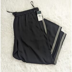 Lauren Ralph Lauren Black Pull-On Wide Leg Pants with Stripe Trim
